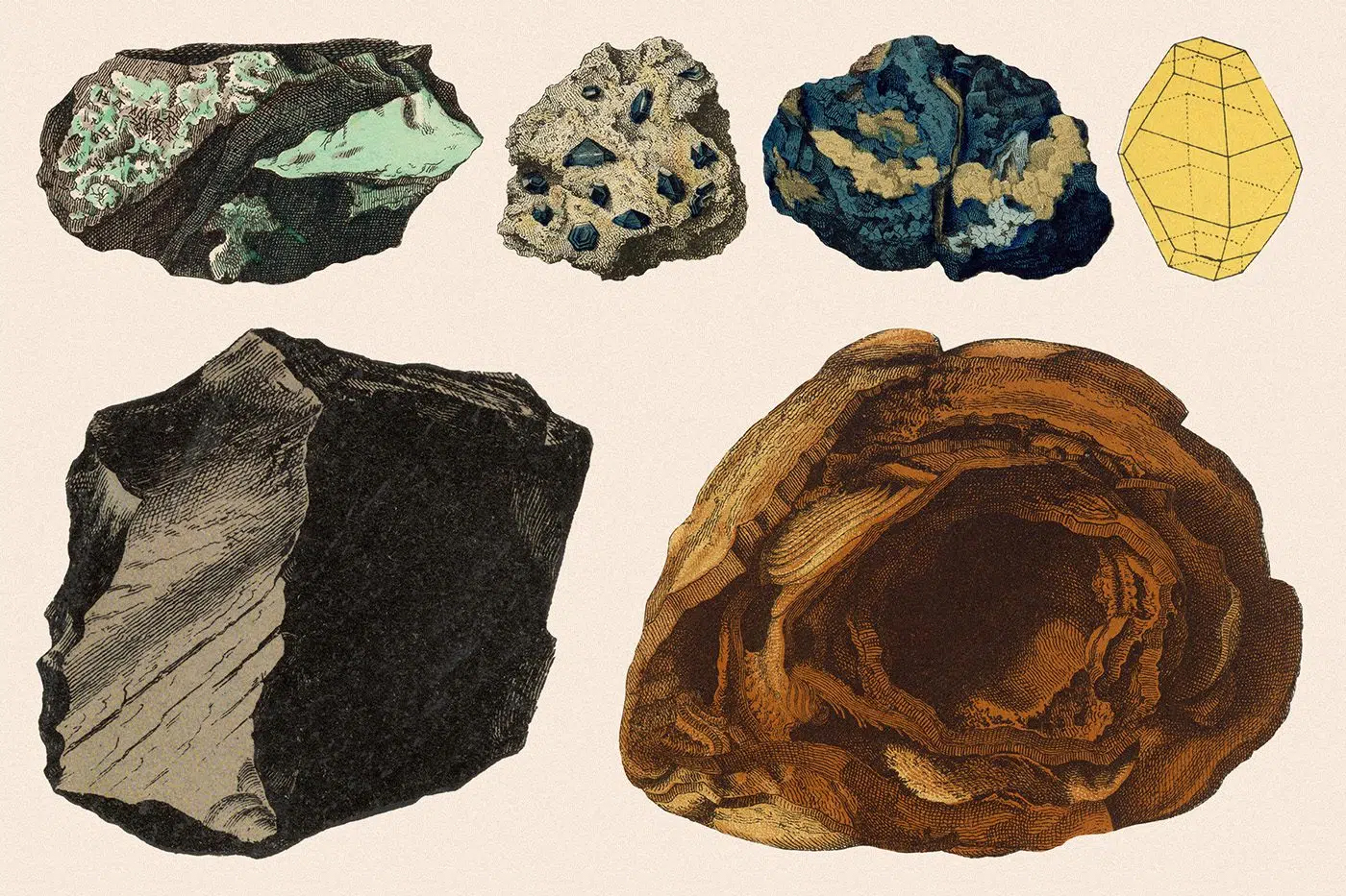 266 Vintage Mineralogy Illustrations - Tom Chalky
