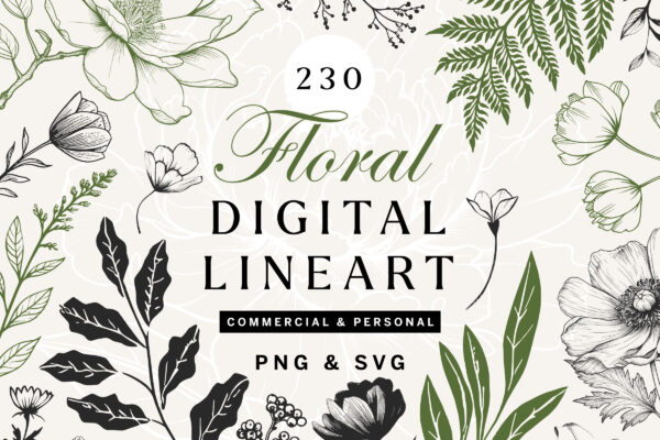 230 Floral PNG & SVG Line Art Bundle
